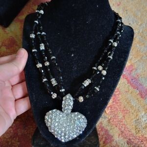 Elegant Black and Silver Heart Pendant Necklace